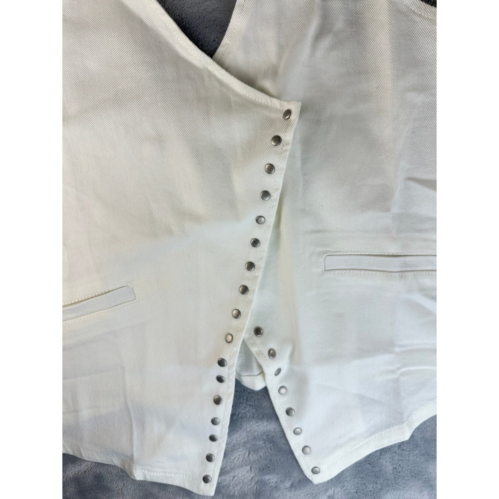 NWT Active USA Cream Denim Halter Vest Snap Front Crop Size L Western Chic - Picture 4 of 10